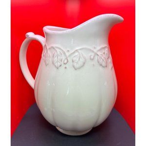 Longaberger Pottery Pitcher Large White Glaze 10" Vintage Heavy Classic Kitchen